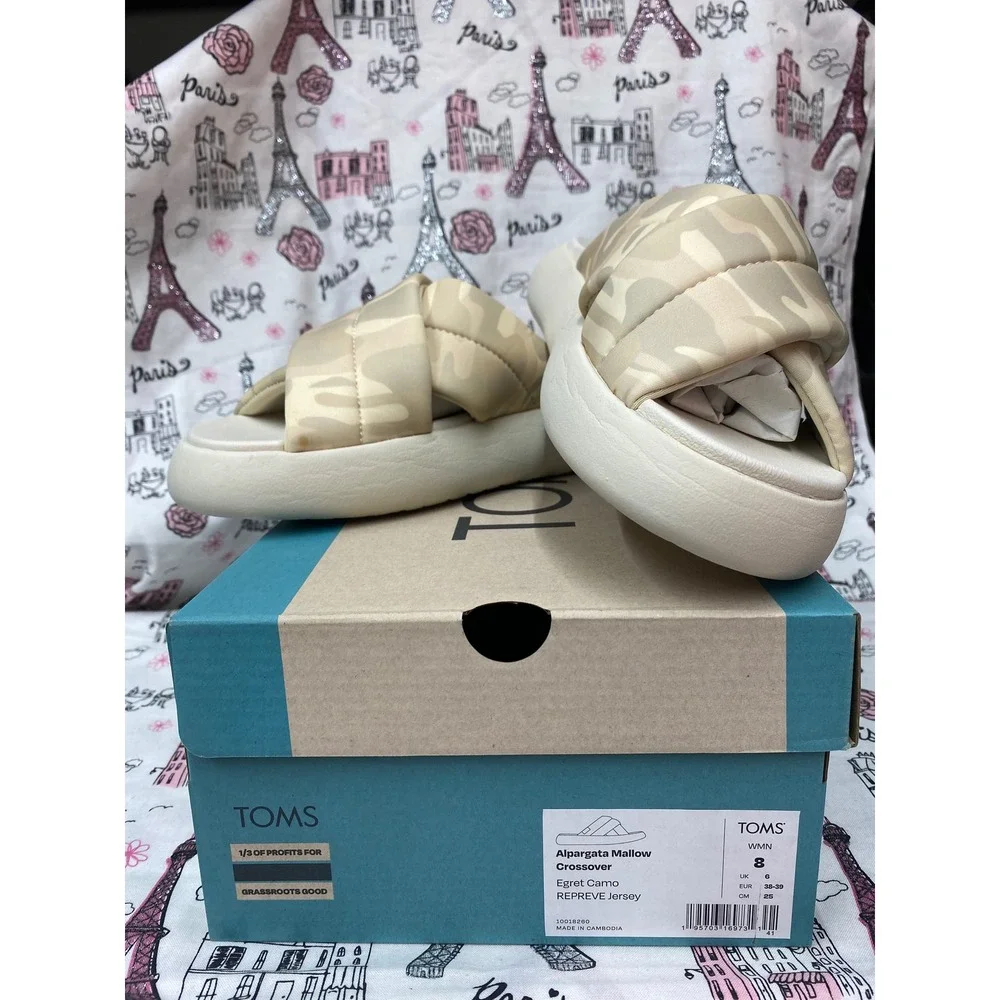TOMS Alpargata Mallow Crossover Egret Camo Padded Slides Womens 8 10018260